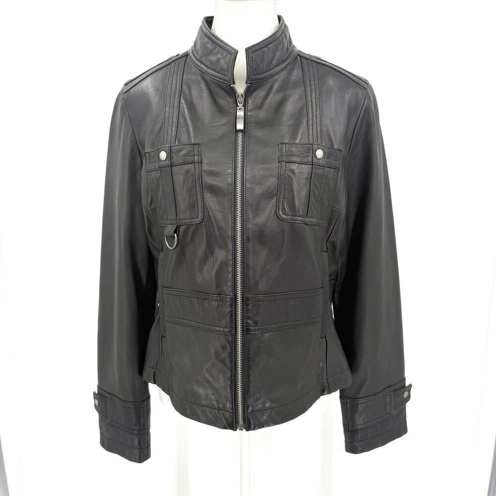 VINTAGE Y2K WILSONS GENUINE LEATHER WOMENS FITTED BLACK LEATHER JACKET SIZE M